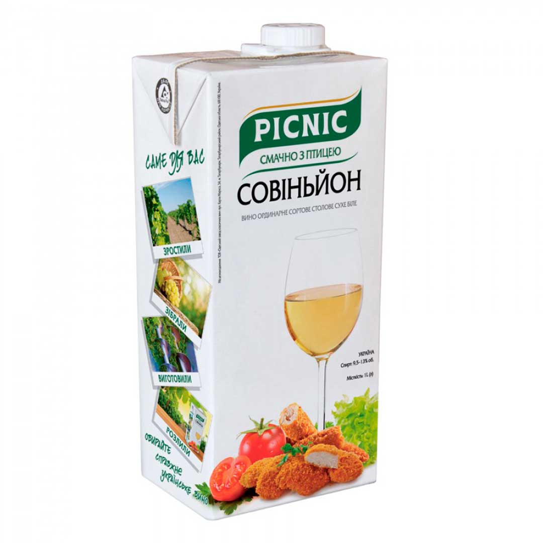 Вино Picnic Sauvignon белое сухое 1л 9,5-13% Вино сухое в GRADUS.MARKET. Тел: 063 6987172. Доставка, гарантия, лучшие цены!, фото1