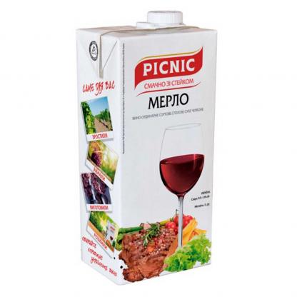 Вино Picnic Merlot красное сухое 1л 9,5-13% Вина и игристые в GRADUS.MARKET. Тел: 063 6987172. Доставка, гарантия, лучшие цены!